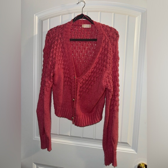 Altar'd State Red Cardigan Sweater Open Knit Design - Picture 1 of 3